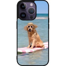 Coque iPhone 15 Pro - Silicone rigide noir Summer Dog on Paddle