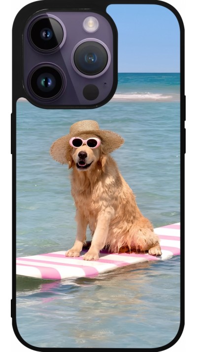 iPhone 15 Pro Case Hülle - Silikon schwarz Summer Dog on Paddle