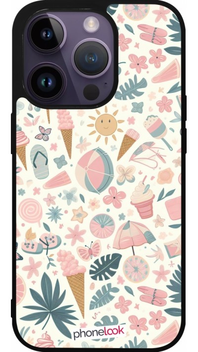 iPhone 15 Pro Case Hülle - Silikon schwarz Sommer Pink Muster