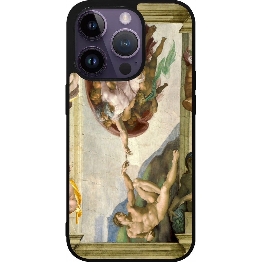 Coque iPhone 15 Pro - Silicone rigide noir Tableau art - La Création d’Adam - Michel-Ange