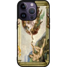 Coque iPhone 15 Pro - Silicone rigide noir Tableau art - La Création d’Adam - Michel-Ange