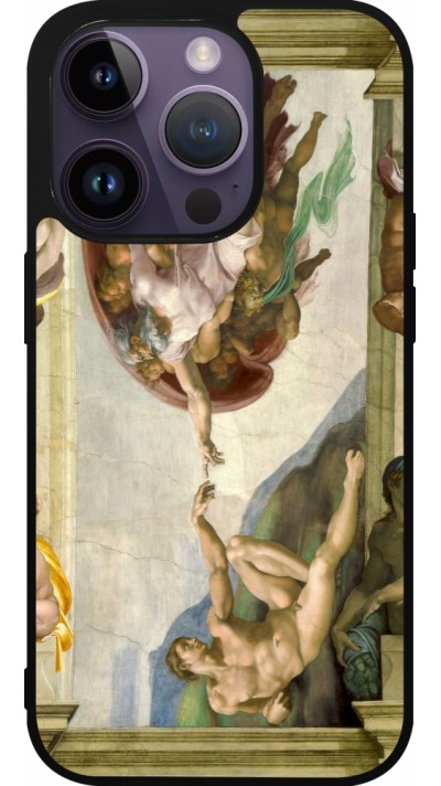 Coque iPhone 15 Pro - Silicone rigide noir Tableau art - La Création d’Adam - Michel-Ange