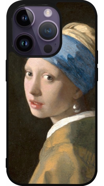 Coque iPhone 15 Pro - Silicone rigide noir Tableau art - La Jeune fille à la perle - Johannes Vermeer