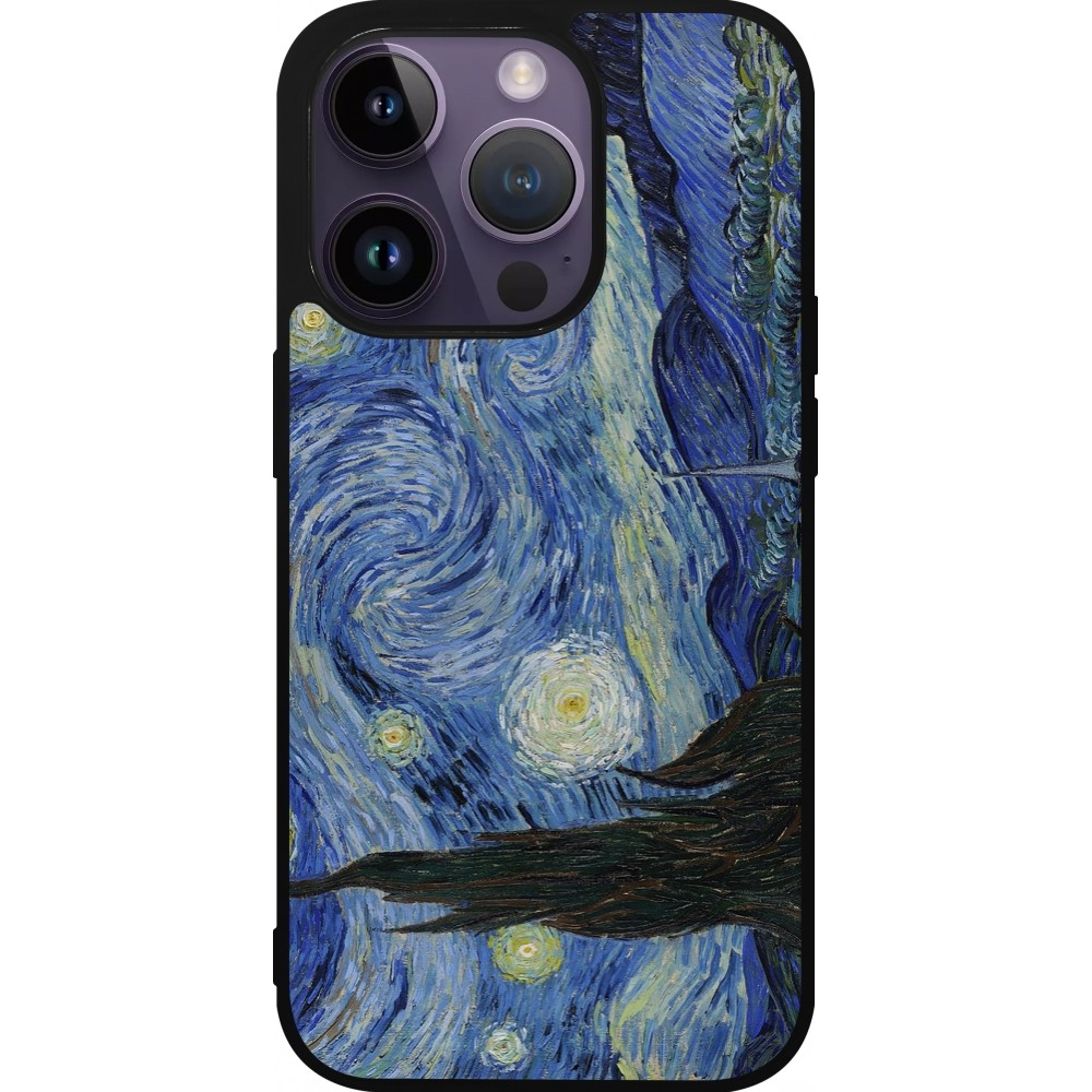 Coque iPhone 15 Pro - Silicone rigide noir Tableau art - La Nuit étoilée - Van Gogh