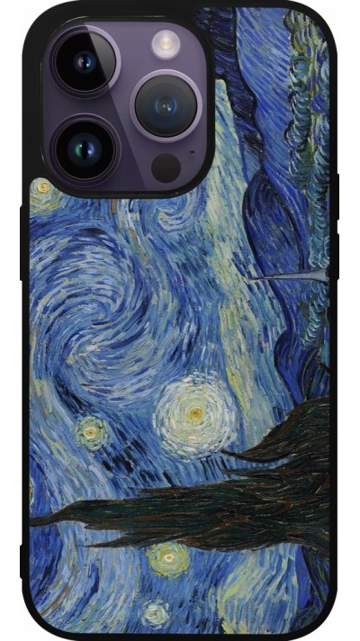 Coque iPhone 15 Pro - Silicone rigide noir Tableau art - La Nuit étoilée - Van Gogh