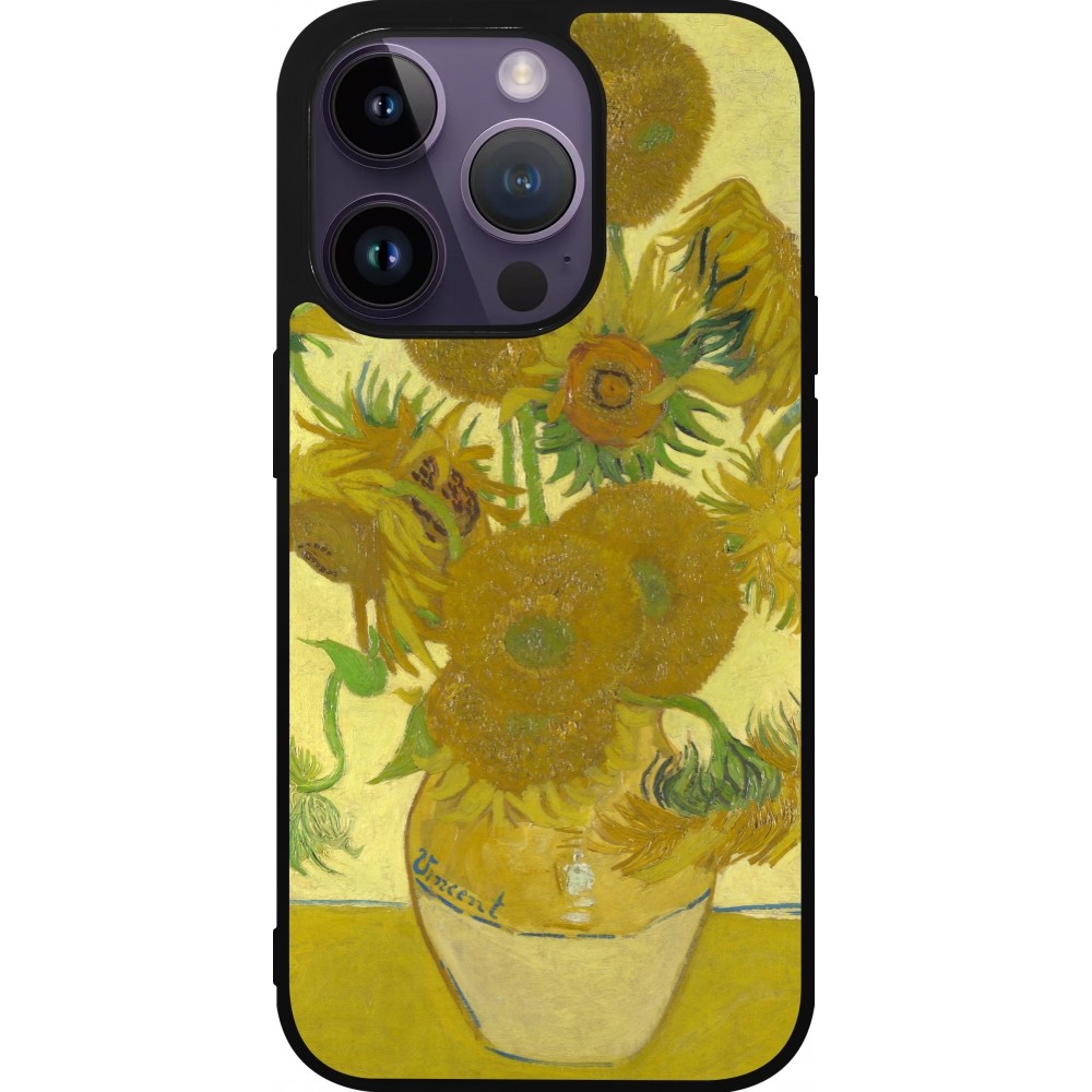 iPhone 15 Pro Case Hülle - Silikon schwarz Kunstbild - Sonnenblumen  - Van Gogh
