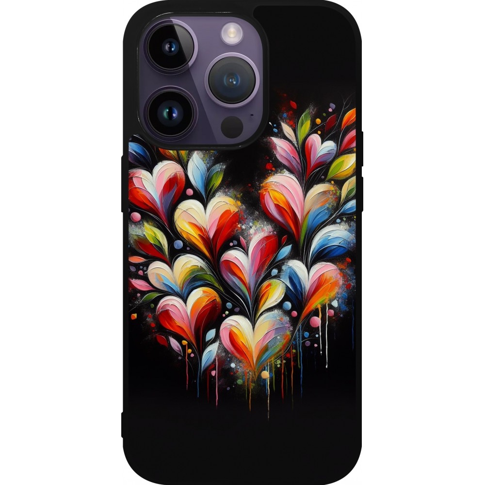 Coque iPhone 15 Pro - Silicone rigide noir Valentine 2024 Coeur Noir Abstrait