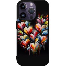 Coque iPhone 15 Pro - Silicone rigide noir Valentine 2024 Coeur Noir Abstrait