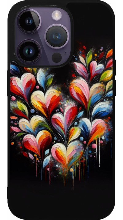 Coque iPhone 15 Pro - Silicone rigide noir Valentine 2024 Coeur Noir Abstrait
