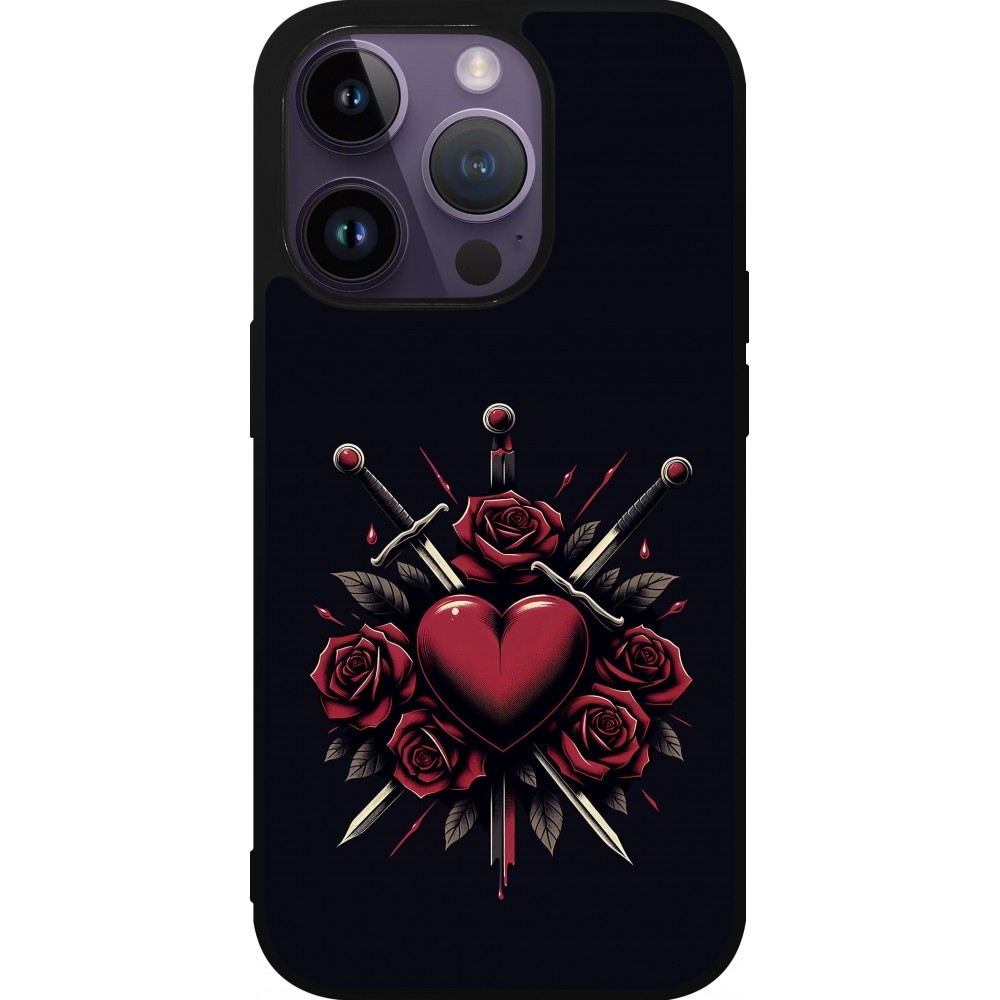 Coque iPhone 15 Pro - Silicone rigide noir Valentine 2024 gothic love