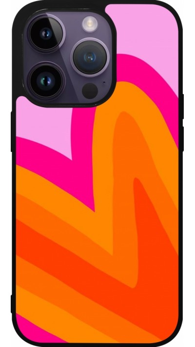 Coque iPhone 15 Pro - Silicone rigide noir Valentine 2024 heart gradient