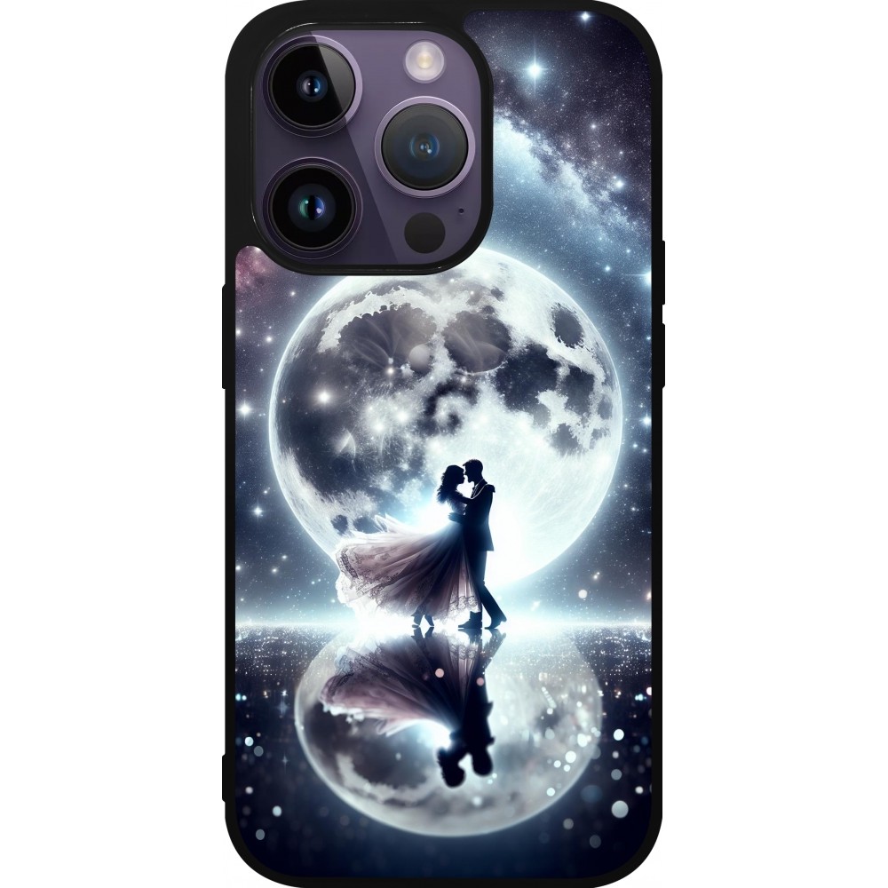 Coque iPhone 15 Pro - Silicone rigide noir Valentine 2024 Love under the moon