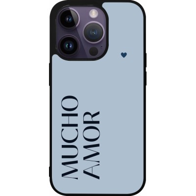 Coque iPhone 15 Pro - Silicone rigide noir Valentine 2024 mucho amor azul