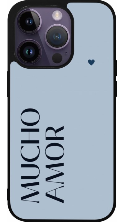 Coque iPhone 15 Pro - Silicone rigide noir Valentine 2024 mucho amor azul