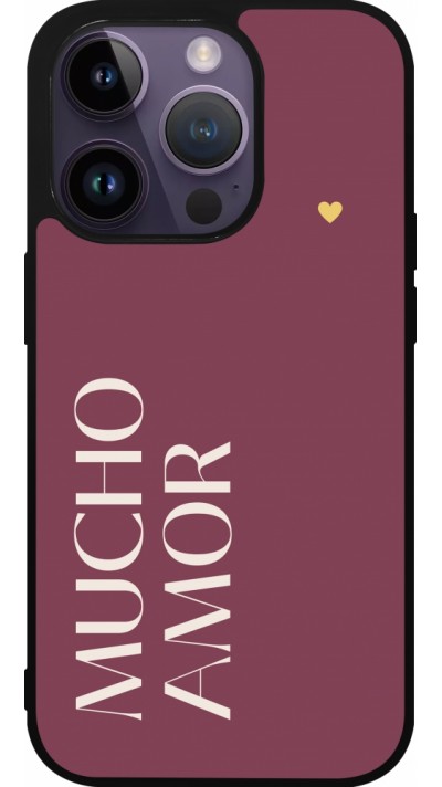 Coque iPhone 15 Pro - Silicone rigide noir Valentine 2024 mucho amor rosado
