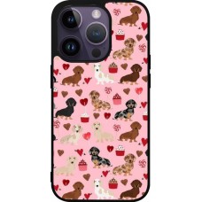 Coque iPhone 15 Pro - Silicone rigide noir Valentine 2024 puppy love