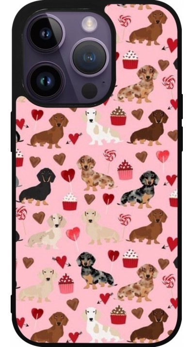 Coque iPhone 15 Pro - Silicone rigide noir Valentine 2024 puppy love