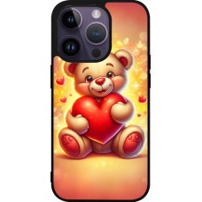 Coque iPhone 15 Pro - Silicone rigide noir Valentine 2024 Teddy love