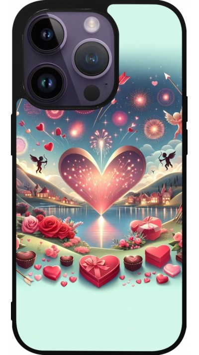 Coque iPhone 15 Pro - Silicone rigide noir Valentine 2025 Chic