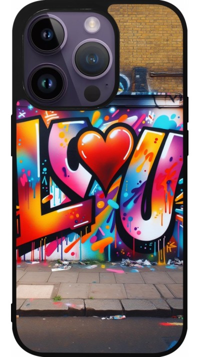Coque iPhone 15 Pro - Silicone rigide noir Valentine 2025 Love U Tag