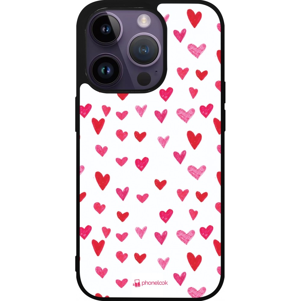 Coque iPhone 15 Pro - Silicone rigide noir Valentine 2022 Many pink hearts