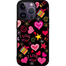 iPhone 15 Pro Case Hülle - Silikon schwarz Valentine 2023 love symbols