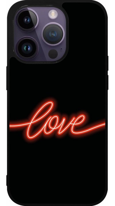 Coque iPhone 15 Pro - Silicone rigide noir Valentine 2023 neon love