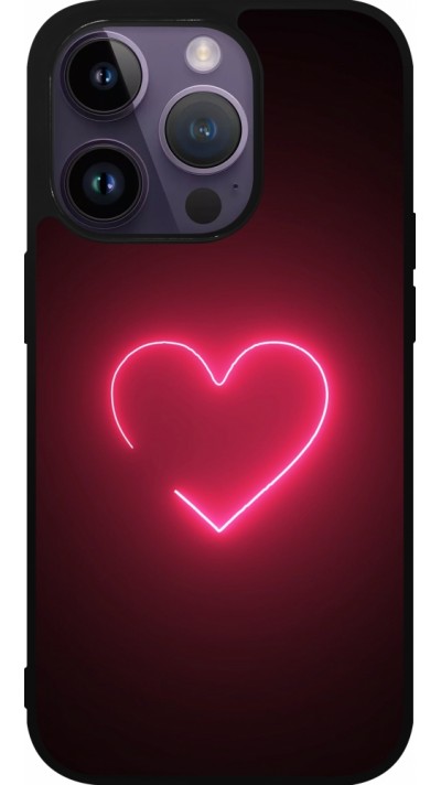 Coque iPhone 15 Pro - Silicone rigide noir Valentine 2023 single neon heart