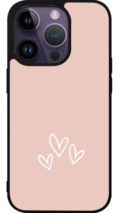 Coque iPhone 15 Pro - Silicone rigide noir Valentine 2023 three minimalist hearts