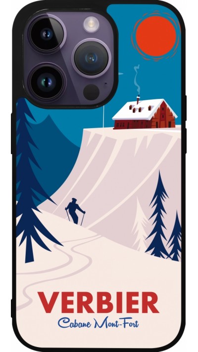 Coque iPhone 15 Pro - Silicone rigide noir Verbier Cabane Mont-Fort
