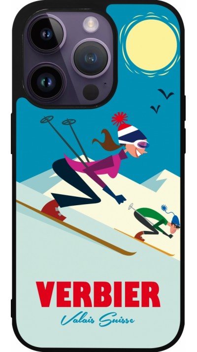 Coque iPhone 15 Pro - Silicone rigide noir Verbier Ski Downhill
