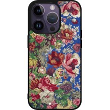 Coque iPhone 15 Pro - Silicone rigide noir Vintage Art Flowers