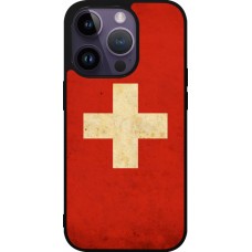 iPhone 15 Pro Case Hülle - Silikon schwarz Vintage Flag SWISS