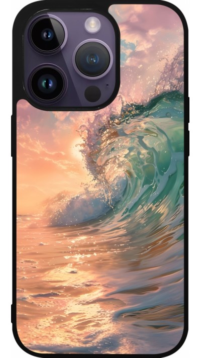 Coque iPhone 15 Pro - Silicone rigide noir Wave Sunset