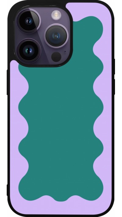 Coque iPhone 15 Pro - Silicone rigide noir Wavy Rectangle Green Purple