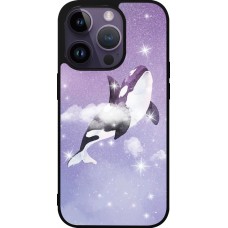Coque iPhone 15 Pro - Silicone rigide noir Whale in sparking stars