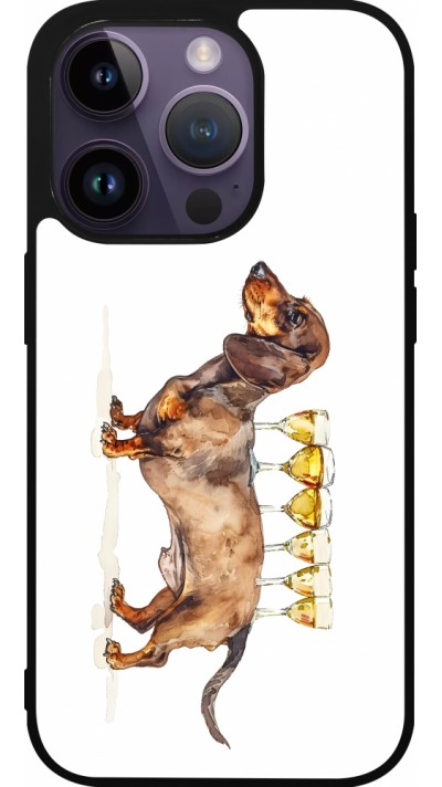 Coque iPhone 15 Pro - Silicone rigide noir Wine Teckel