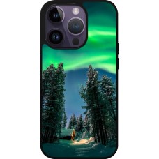 Coque iPhone 15 Pro - Silicone rigide noir Winter 22 Northern Lights