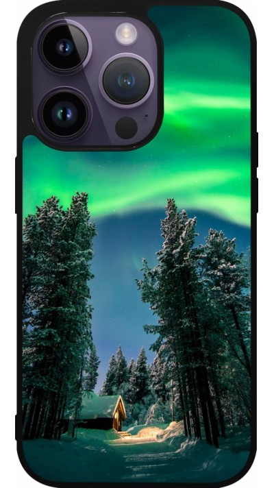 Coque iPhone 15 Pro - Silicone rigide noir Winter 22 Northern Lights
