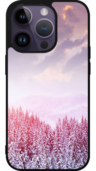 Coque iPhone 15 Pro - Silicone rigide noir Winter 22 Pink Forest