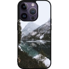 Coque iPhone 15 Pro - Silicone rigide noir Winter 22 snowy mountain and lake