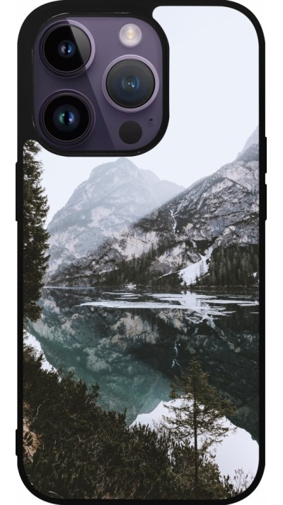 Coque iPhone 15 Pro - Silicone rigide noir Winter 22 snowy mountain and lake