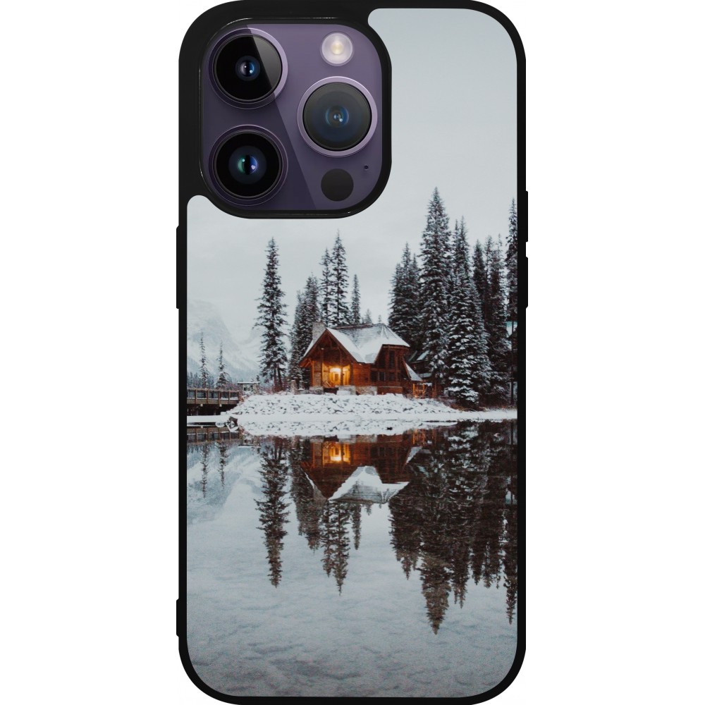 iPhone 15 Pro Case Hülle - Silikon schwarz Winter 25 Winter house forest afternoon