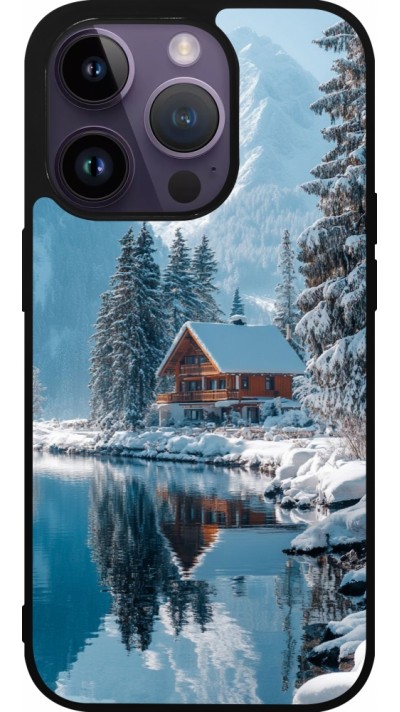 Coque iPhone 15 Pro - Silicone rigide noir Winter 25 Winter house forest day