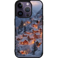Coque iPhone 15 Pro - Silicone rigide noir Winter 25 Winter snowy village