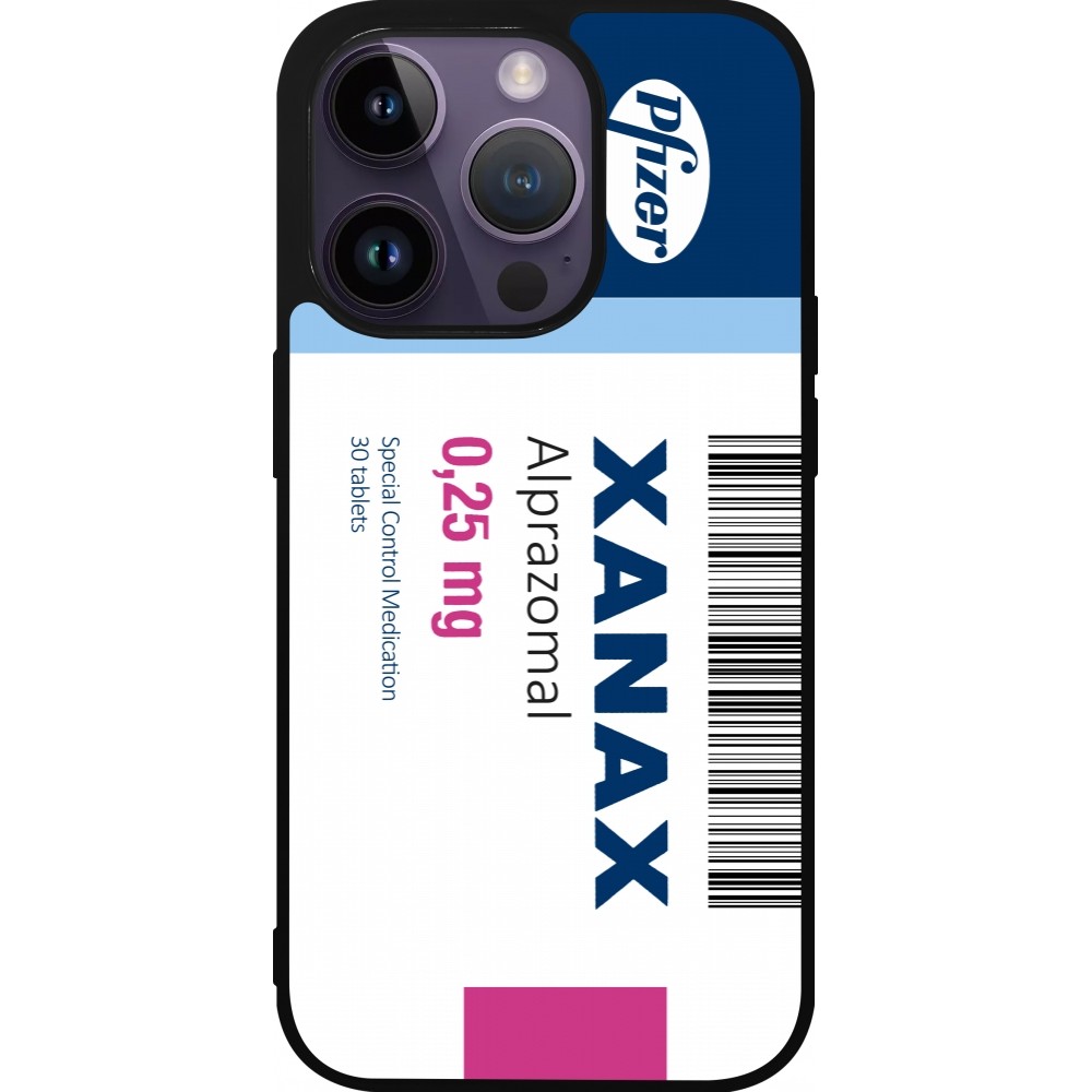 Coque iPhone 15 Pro - Silicone rigide noir Xanax Alprazolam 2025