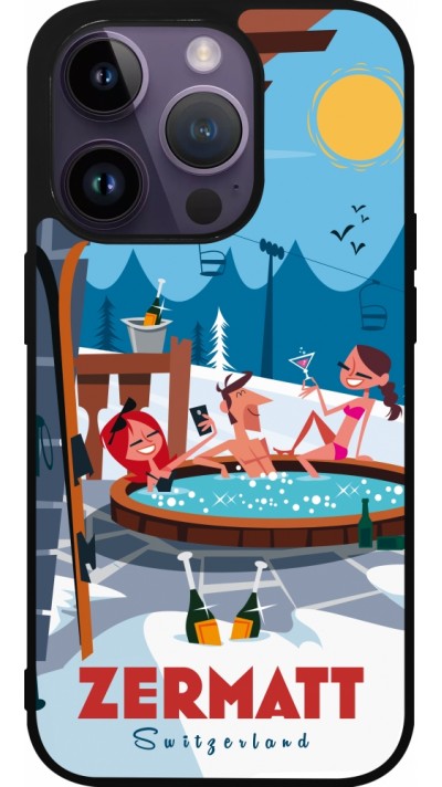 Coque iPhone 15 Pro - Silicone rigide noir Zermatt Mountain Jacuzzi
