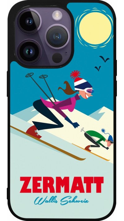 iPhone 15 Pro Case Hülle - Silikon schwarz Zermatt Ski Downhill