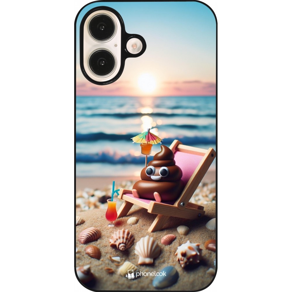 Coque iPhone 16 - Emoji caca sur chaise longue