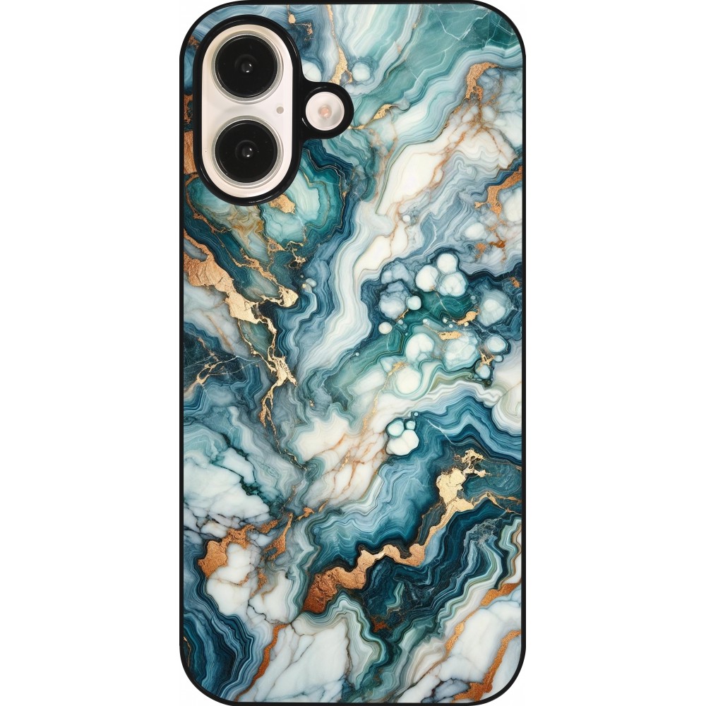 Coque iPhone 16 - Marbre Vert Bleu Doré